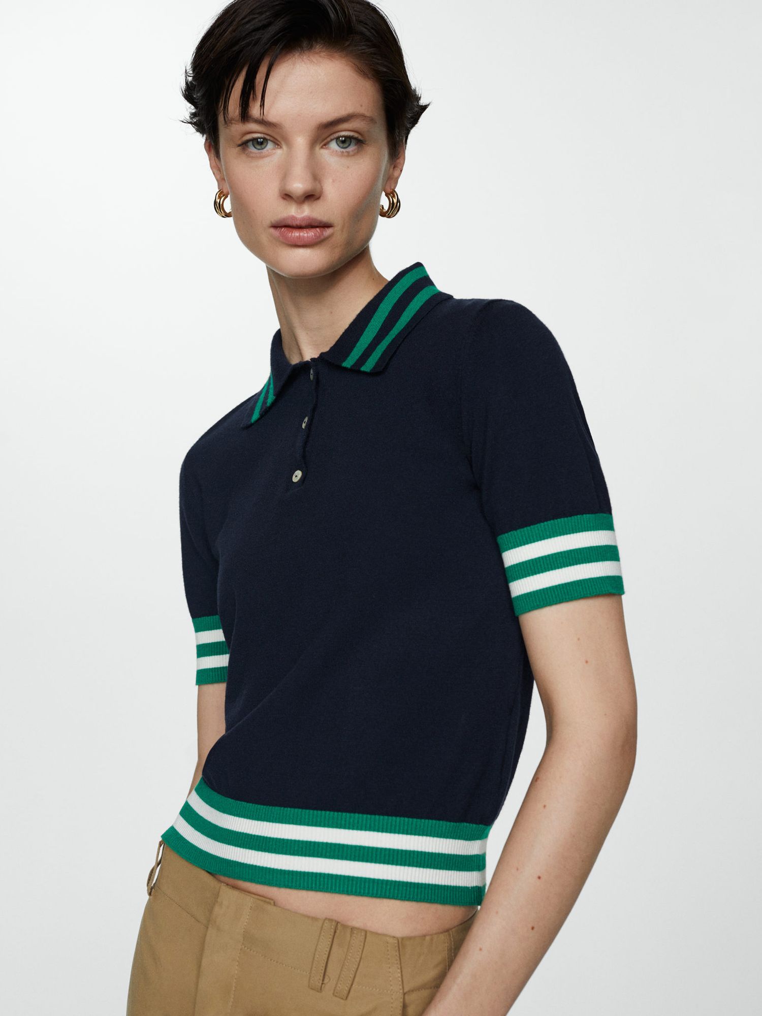 Mango Ralf Knitted Polo Shirt, Navy