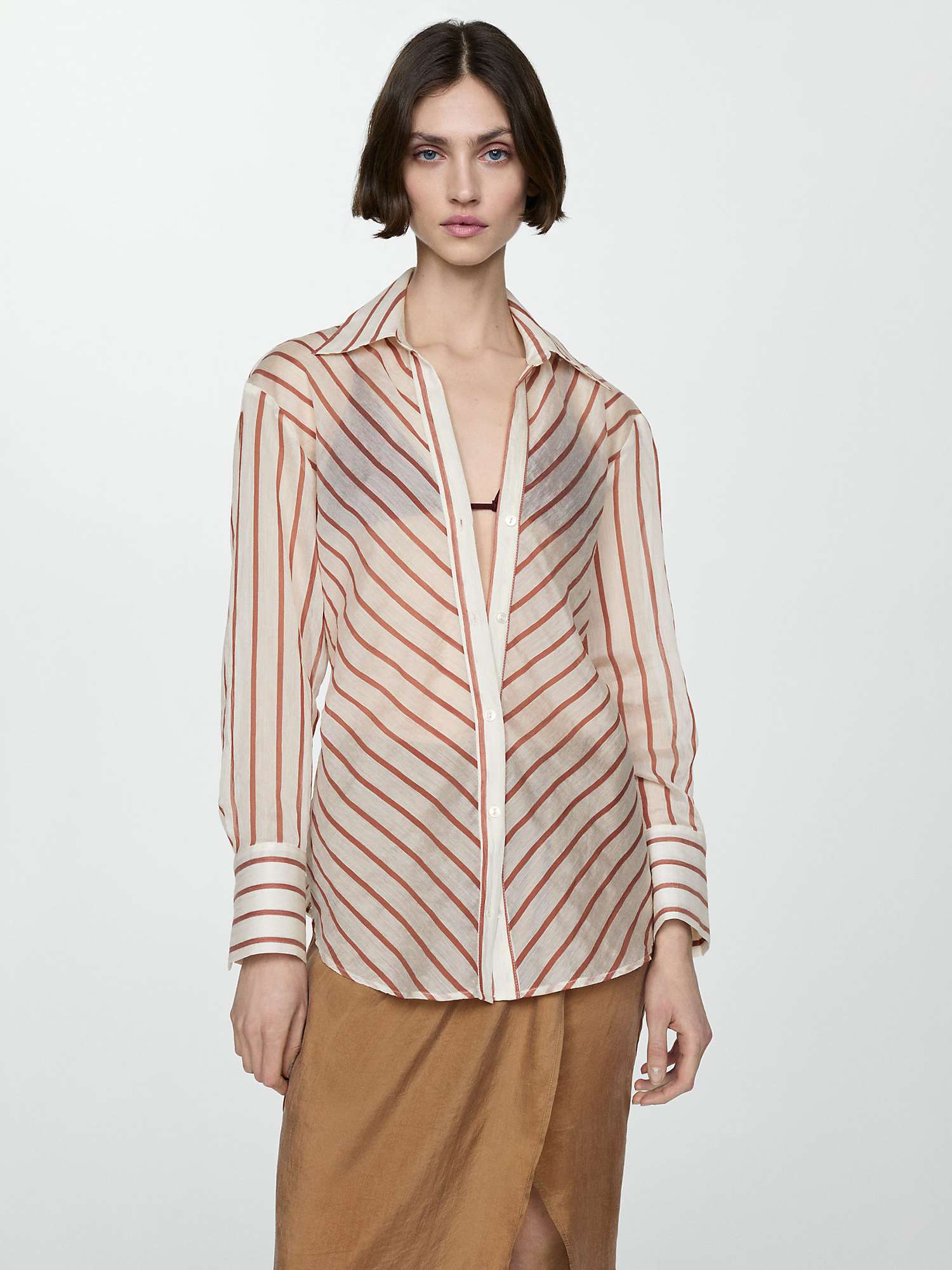 Buy Mango Striped Long Sleeve Shirt, Natural White Online at johnlewis.com