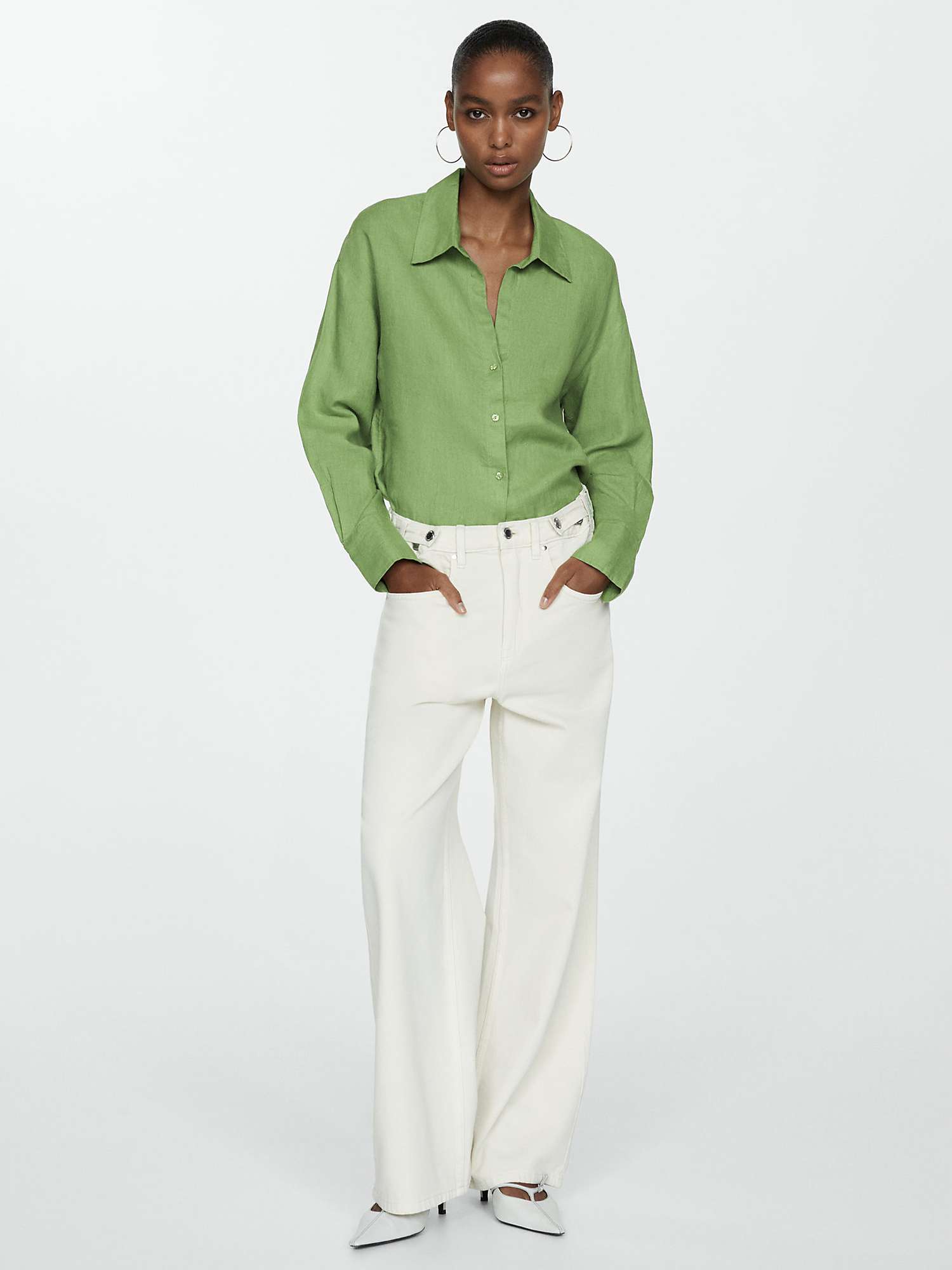 Buy Mango Samari Linen Shirt, Green Online at johnlewis.com
