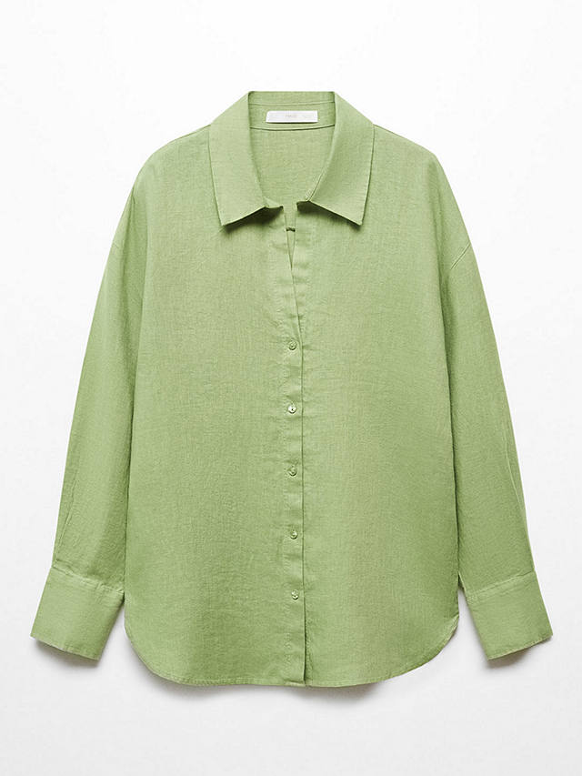 Mango Samari Linen Shirt, Green