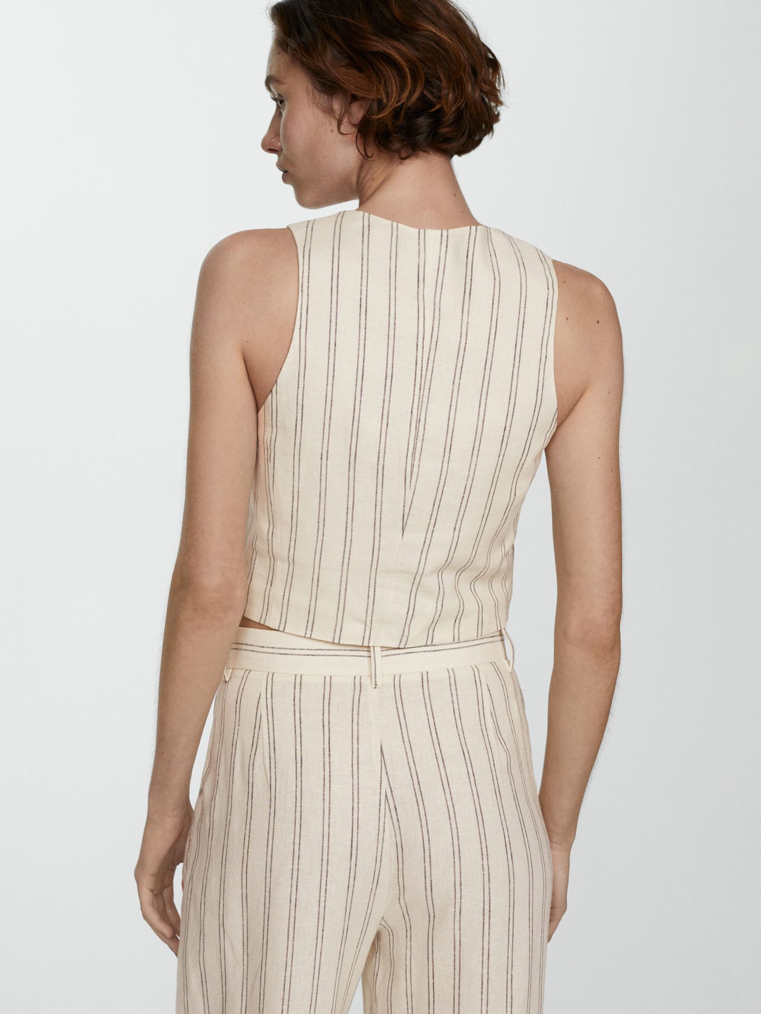 Buy Mango Stripe Linen Blend Waistcoat, Light Beige Online at johnlewis.com