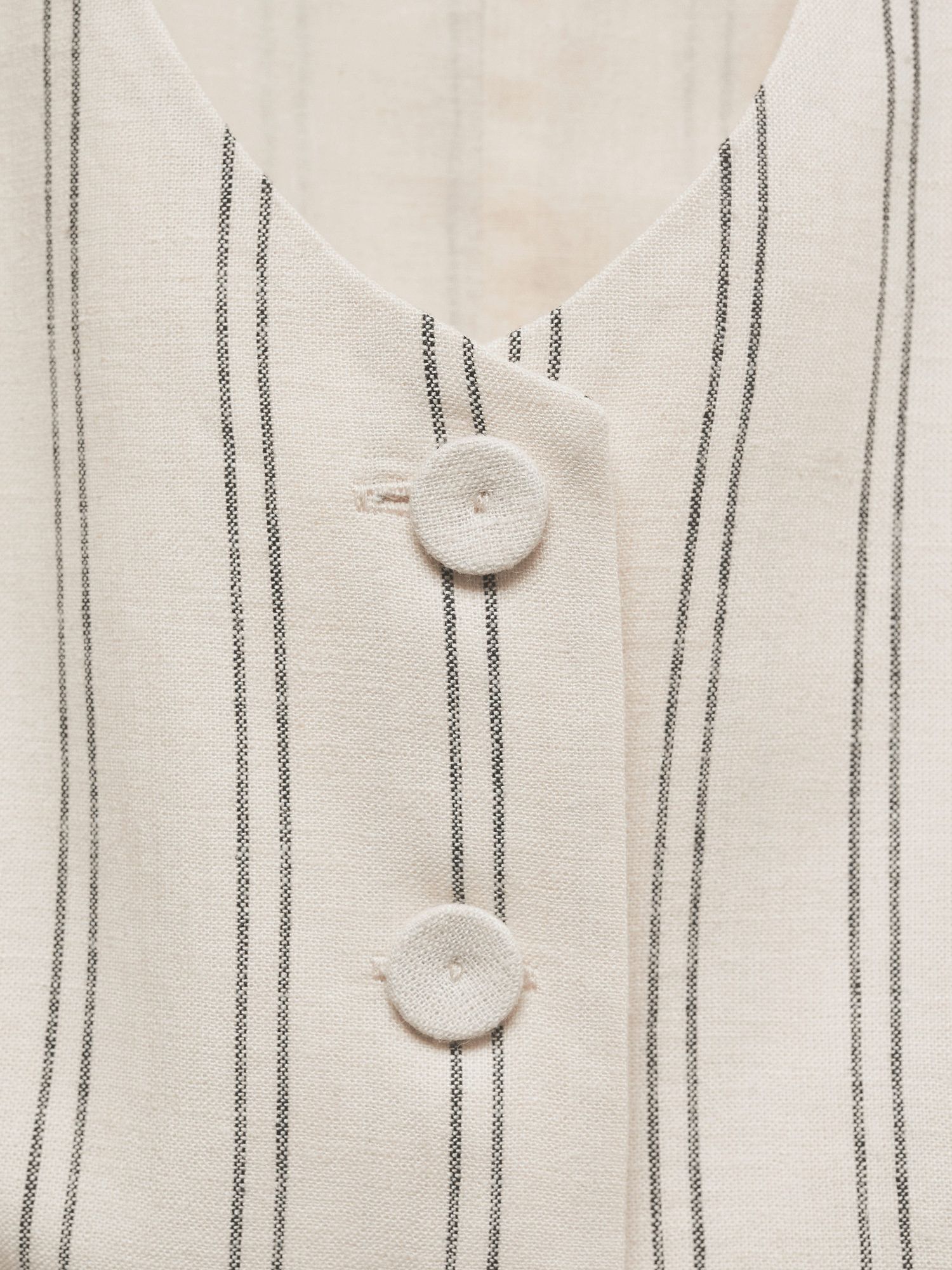 Mango Stripe Linen Blend Waistcoat, Light Beige, L