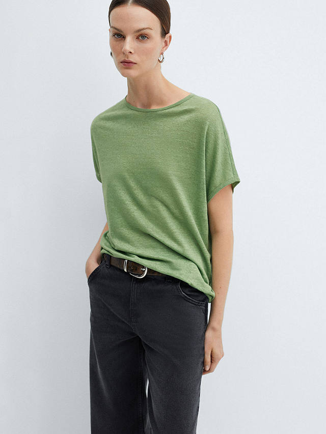 Mango Lint Linen T-Shirt, Green