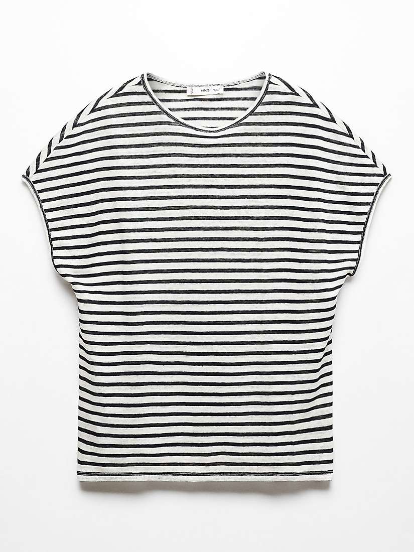 Buy Mango Linen Stripe T-Shirt, Black/White Online at johnlewis.com