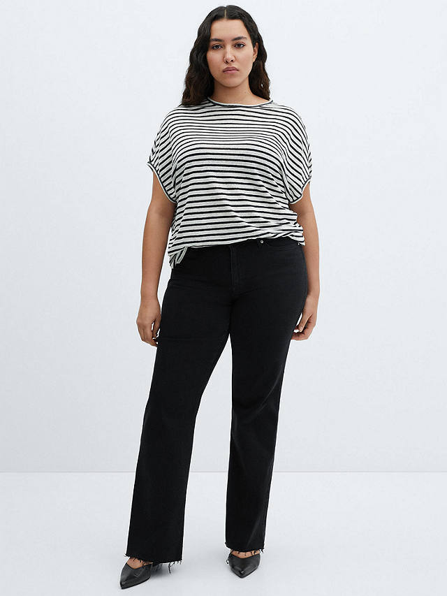Mango Linen Stripe T-Shirt, Black/White