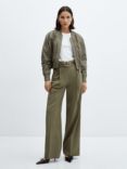 Mango Angie Belted Wide Leg Trousers, Khaki