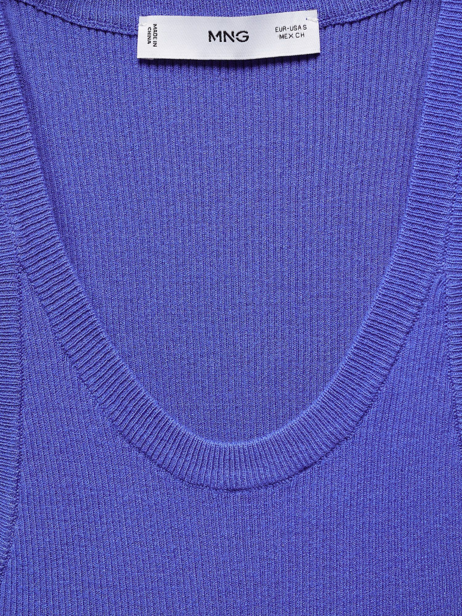 Mango Riri Ribbed Vest Top, Bright Blue, L