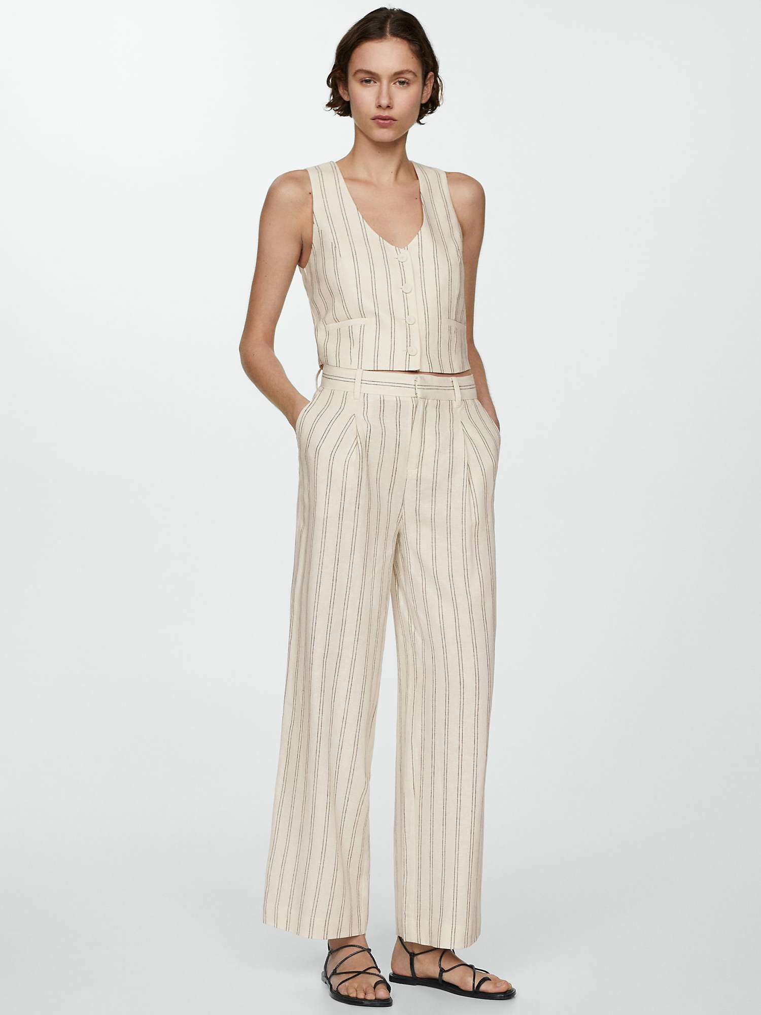 Buy Mango Striped Linen Blend Trousers, Light Beige Online at johnlewis.com