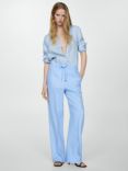 Mango Samara Straight Leg Linen Trousers, Pastel Blue