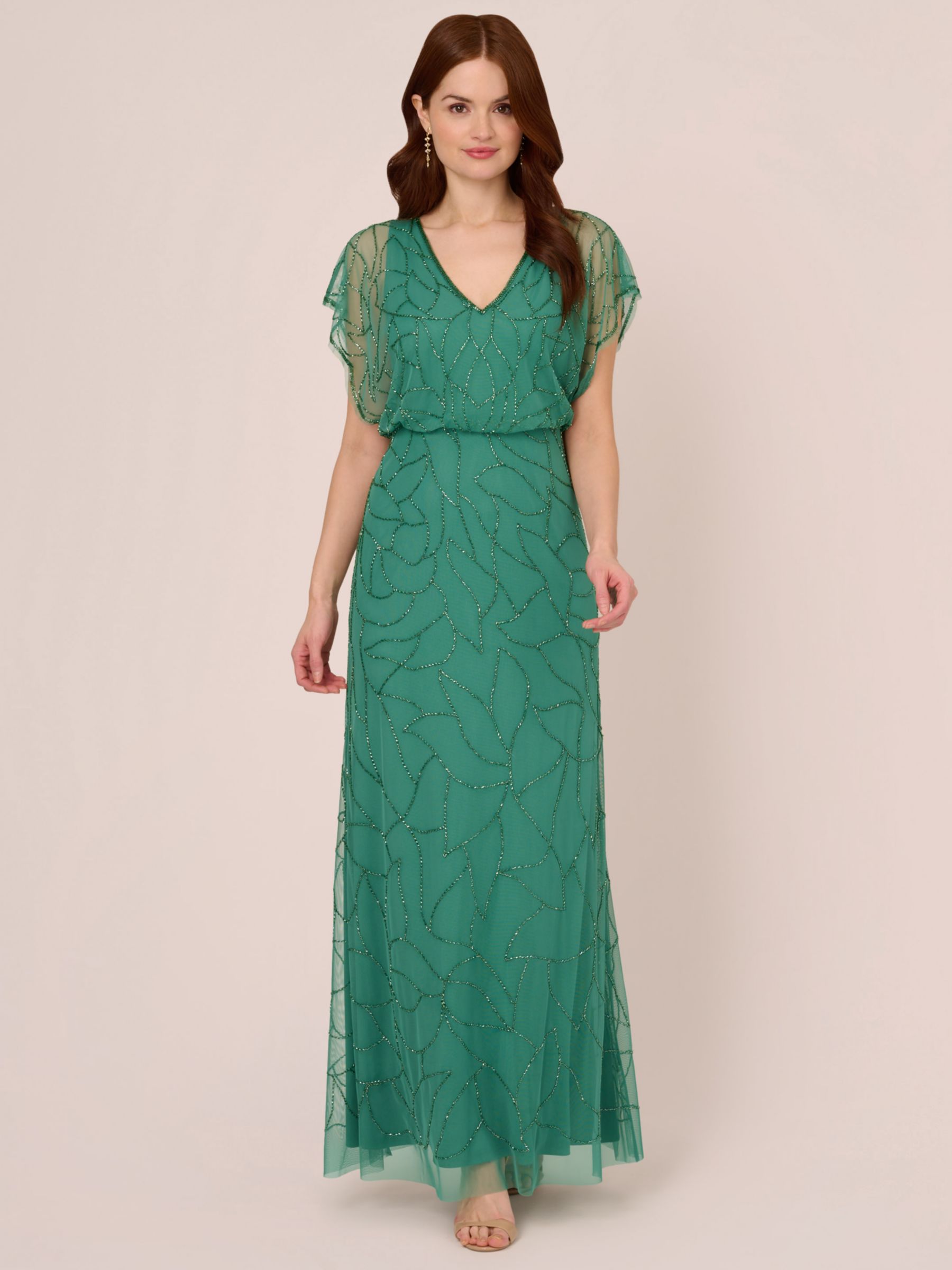 Adrianna Papell Beaded Blouson Maxi Dress, Jungle Green, 6