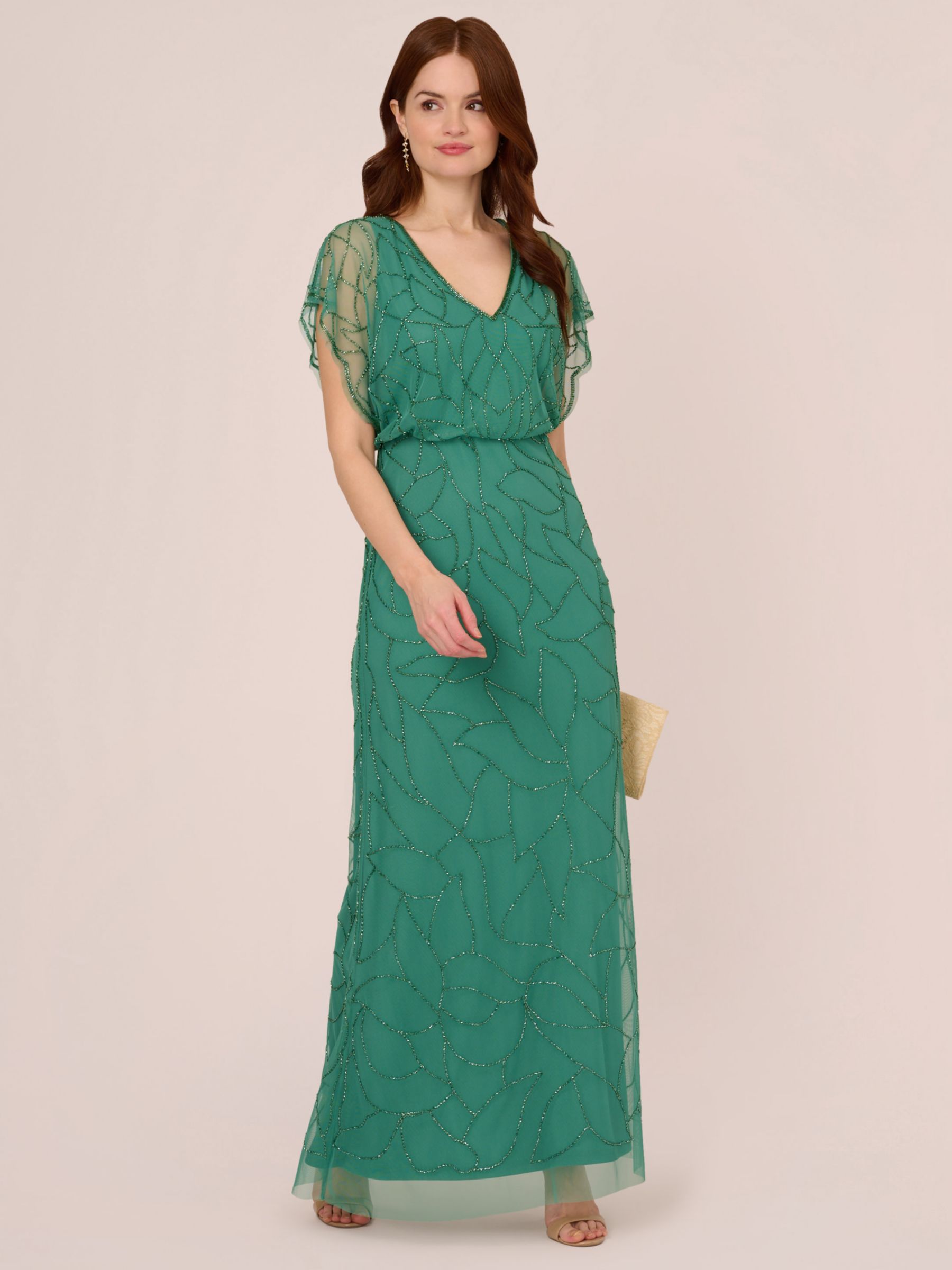 Adrianna Papell Beaded Blouson Maxi Dress, Jungle Green, 6