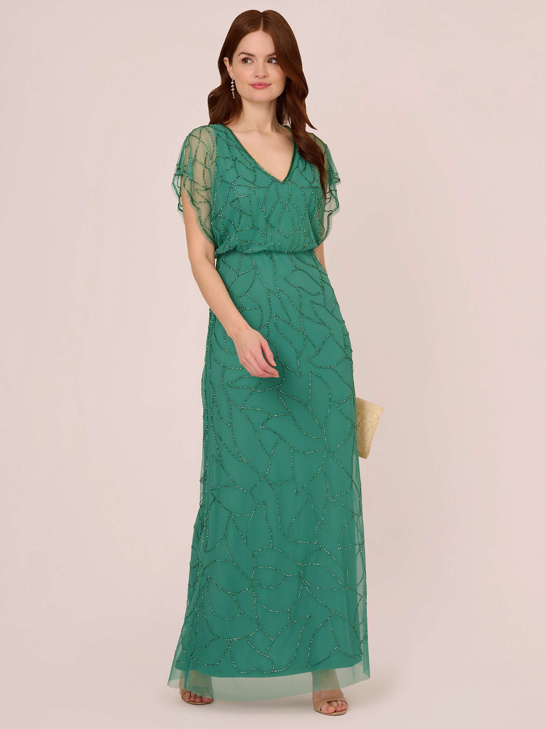 Buy Adrianna Papell Beaded Blouson Maxi Dress, Jungle Green Online at johnlewis.com