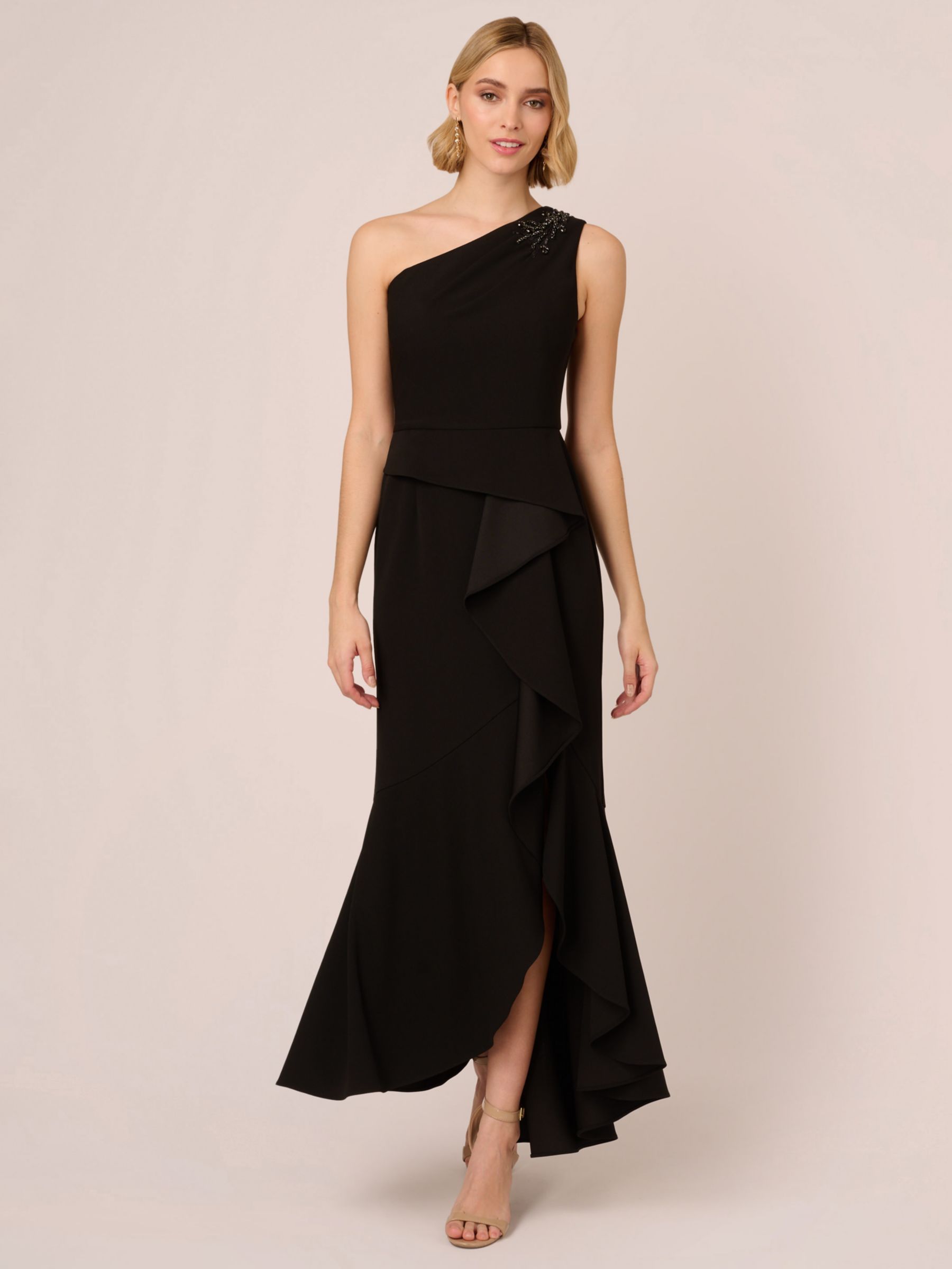 Adrianna Papell Studio Beaded Knit Crepe Maxi Dress, Black, 6