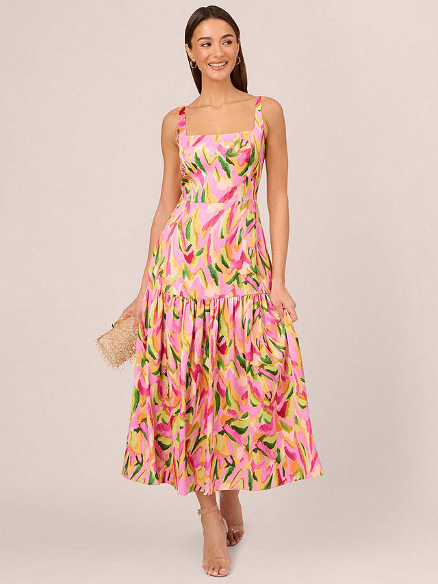 Adrianna By Adrianna Papell Abstract Midi Dress, Pink/Multi
