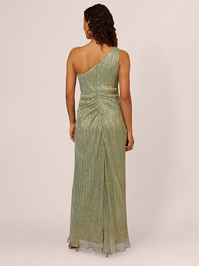Adrianna Papell Stardust Pleated One Shoulder Maxi Dress, Green Slate