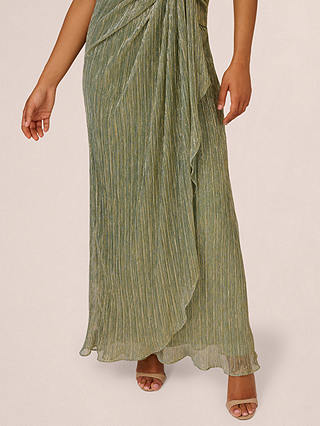 Adrianna Papell Stardust Pleated One Shoulder Maxi Dress, Green Slate
