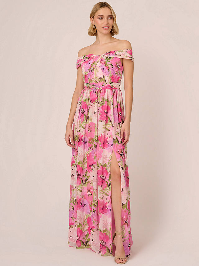 Adrianna Papell Off Shoulder Floral Maxi Dress, Pink/Multi