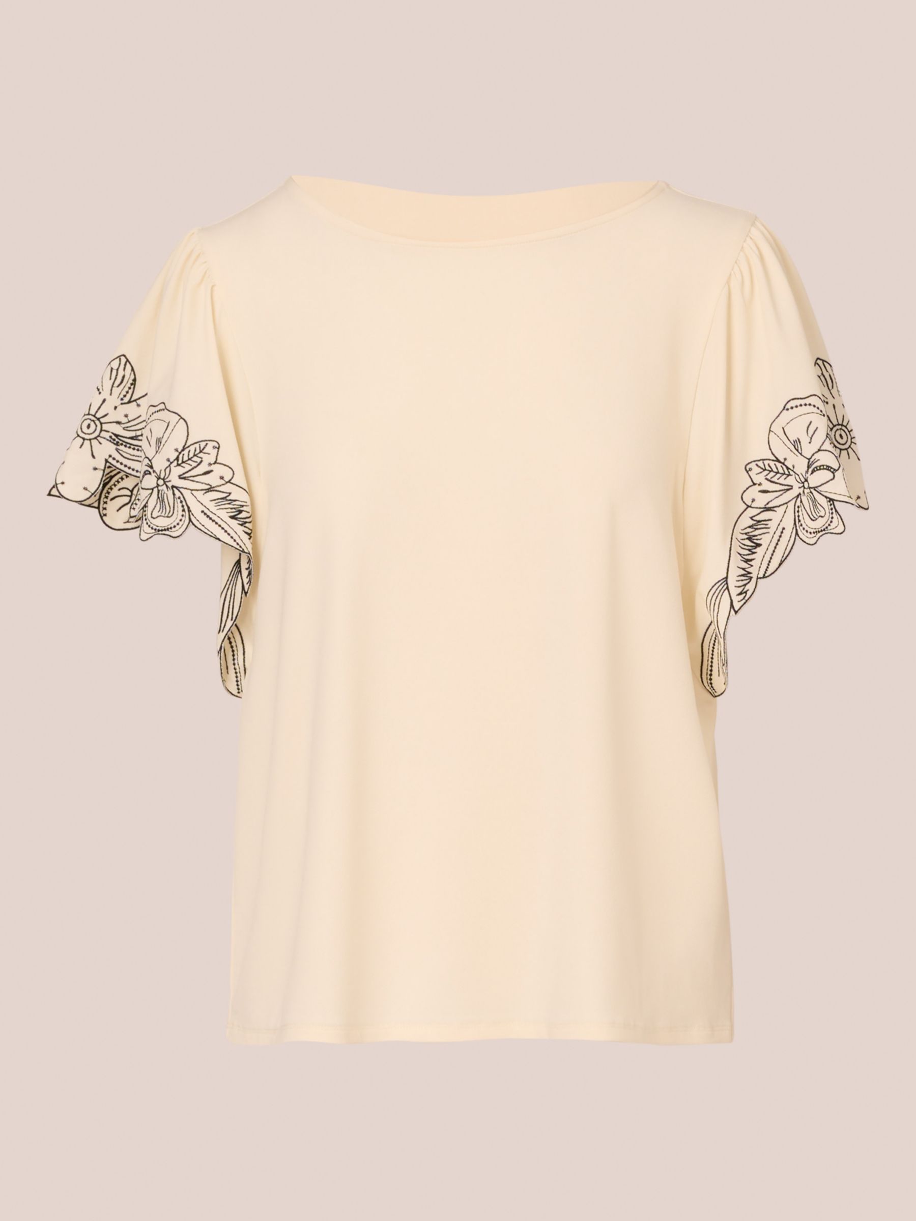 Adrianna Papell Floral Embroidered Sleeve Top, Cream/Black, XS