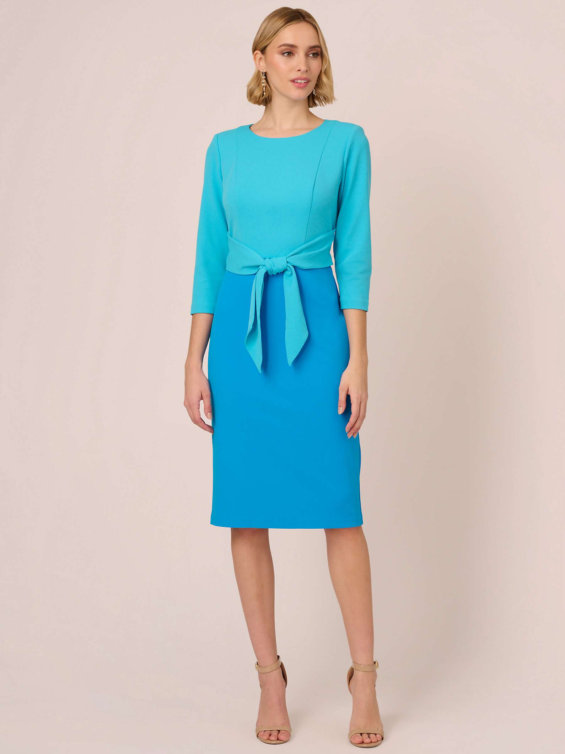 Buy Adrianna Papell Colourblock Tie Front Midi Dress, Cerulean/Azure Online at johnlewis.com
