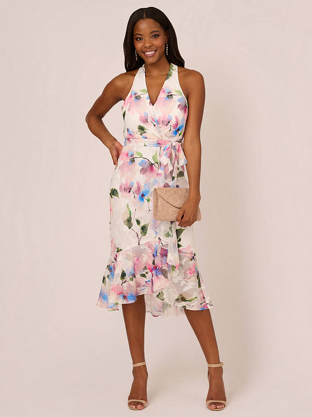 Adrianna Papell Floral High-Low Dress, Ivory/Pink/Multi