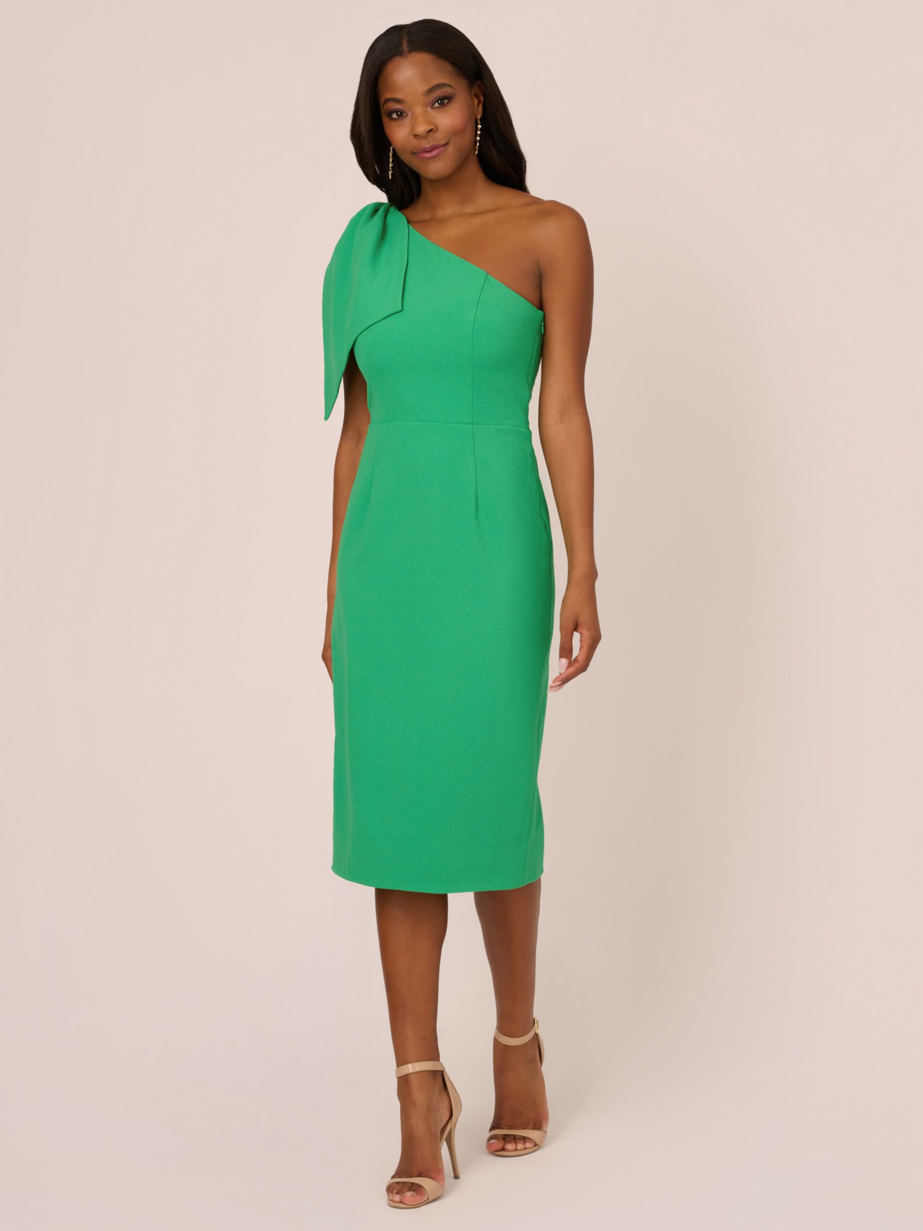 Adrianna Papell Crepe Asymmetric Bow Midi Dress, Summer Green, 6