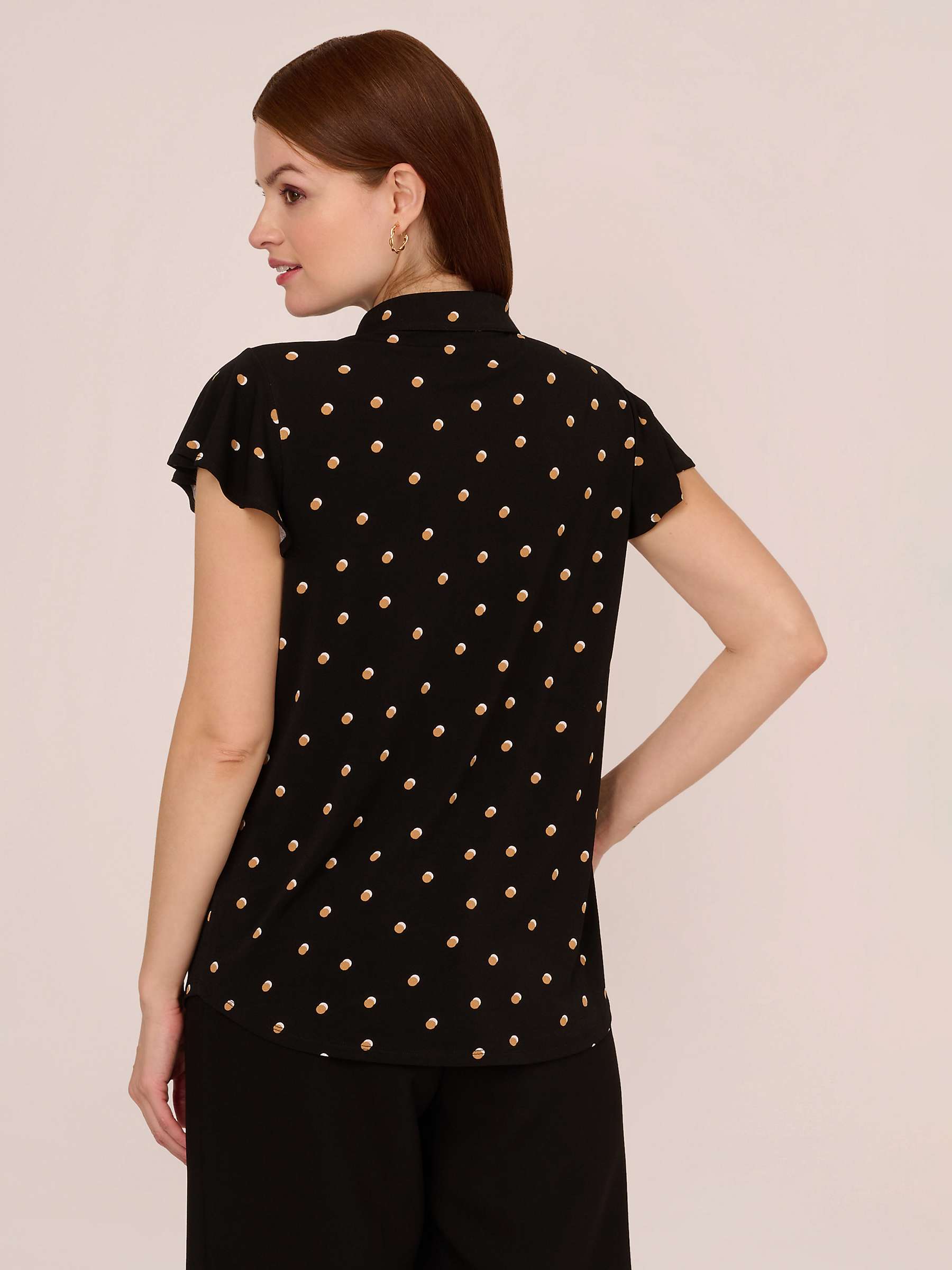 Buy Adrianna Papell Flutter Sleeve Button Up Top, Black/Khaki Online at johnlewis.com
