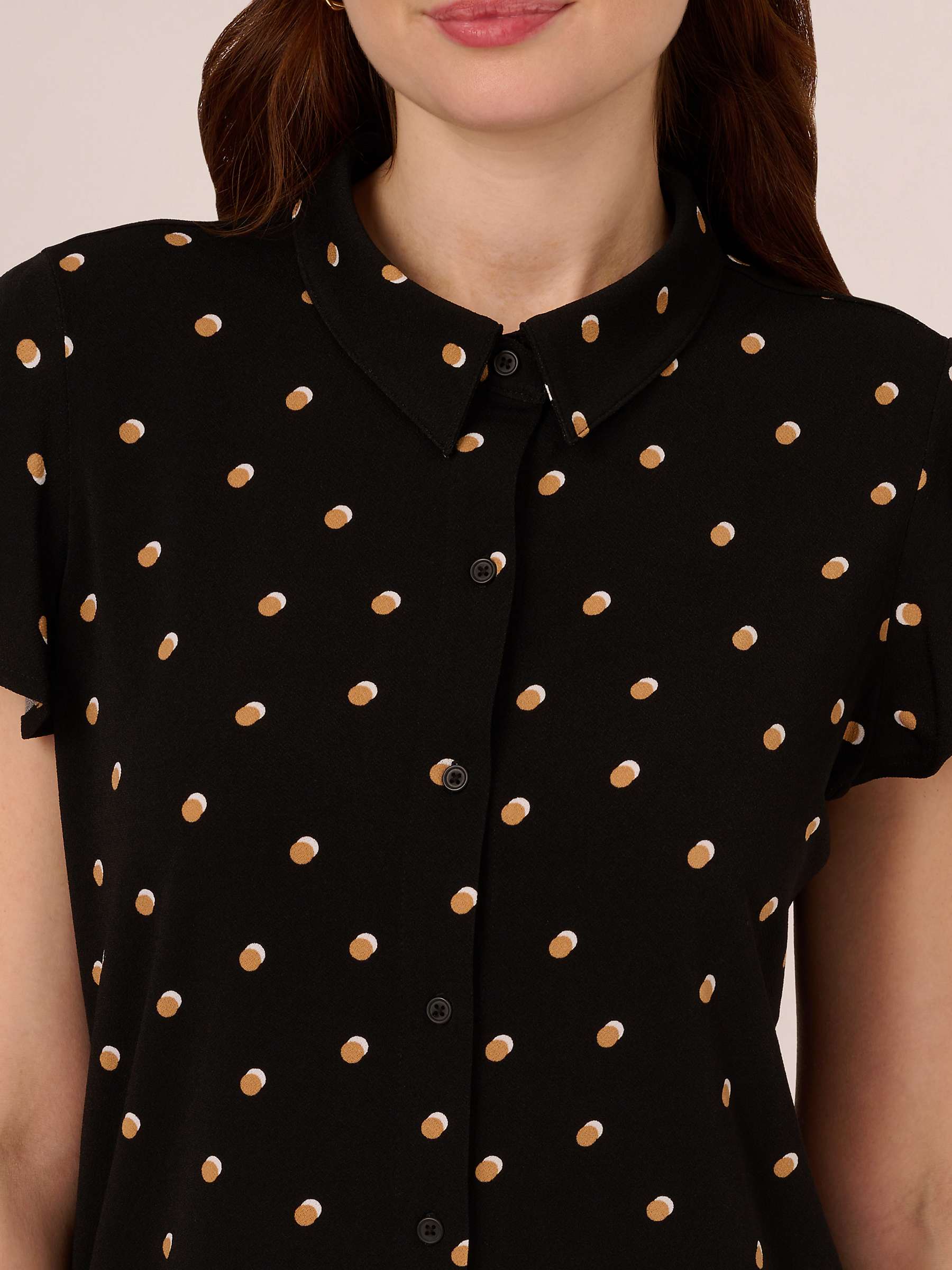 Buy Adrianna Papell Flutter Sleeve Button Up Top, Black/Khaki Online at johnlewis.com