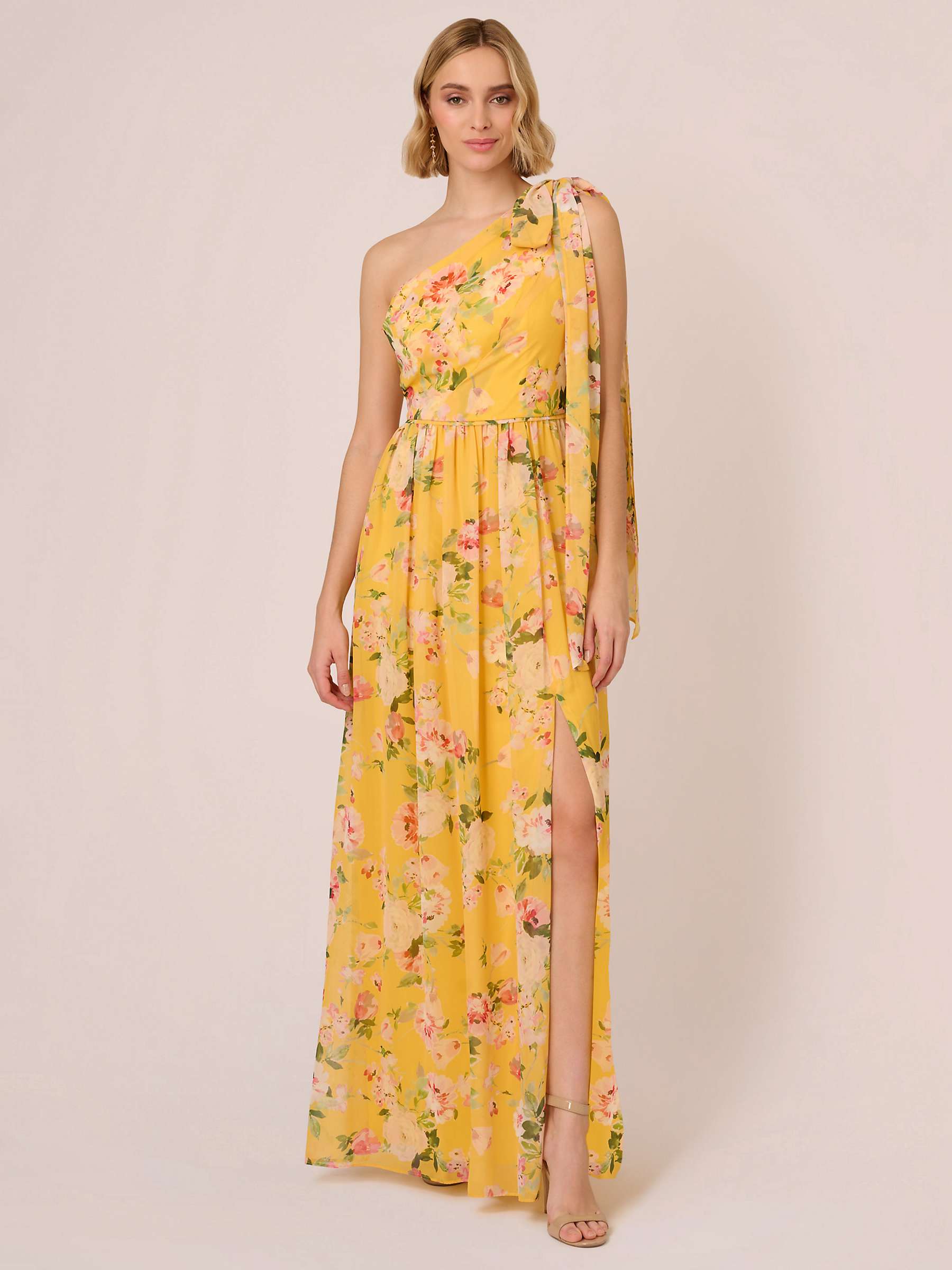 Buy Adrianna Papell One Shoulder Floral Chiffon Maxi Dress, Yellow/Multi Online at johnlewis.com