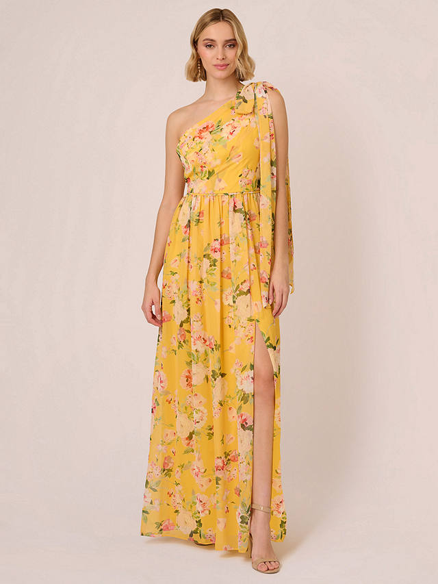 Adrianna Papell One Shoulder Floral Chiffon Maxi Dress, Yellow/Multi