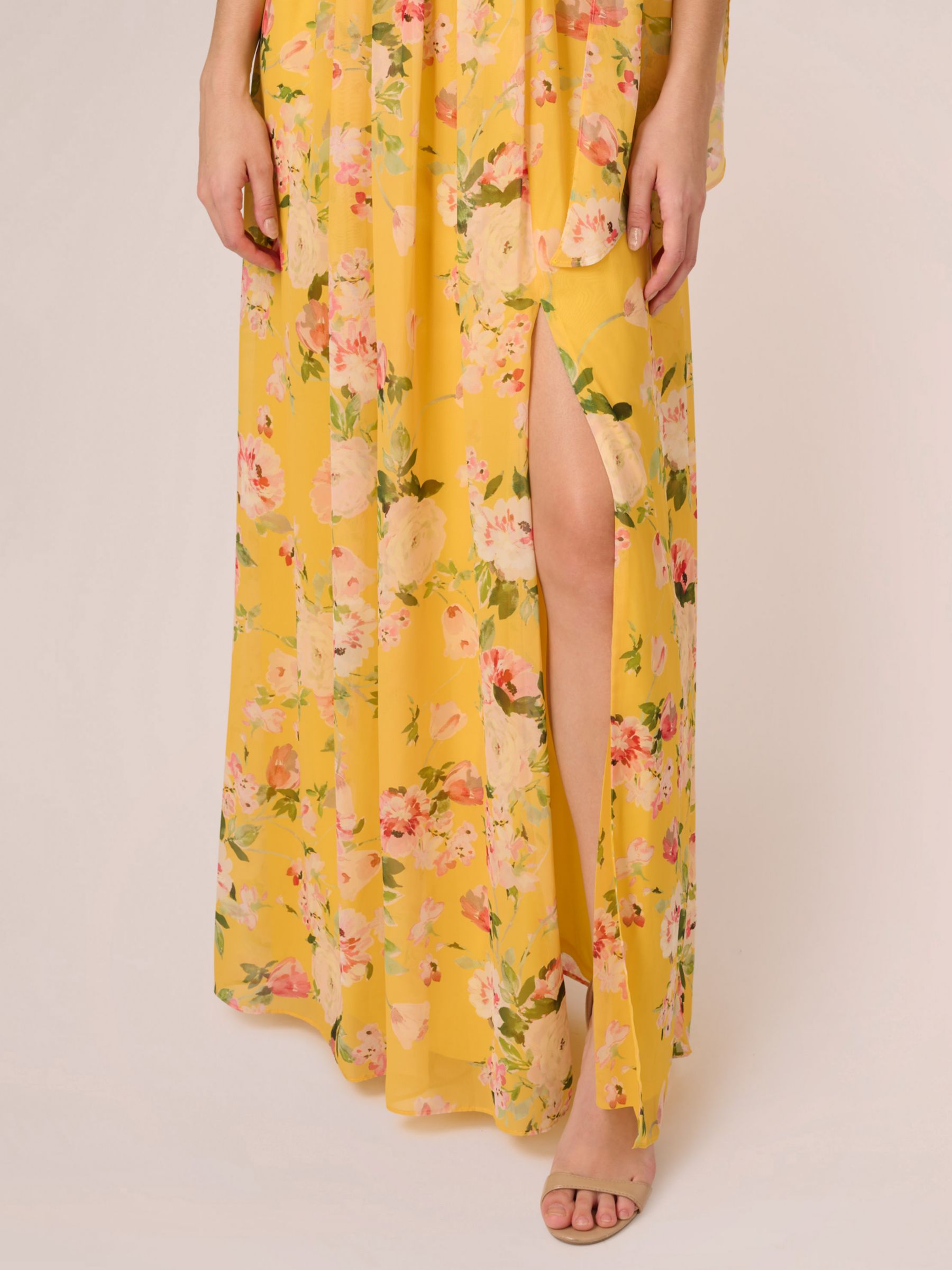 Adrianna Papell One Shoulder Floral Chiffon Maxi Dress, Yellow/Multi, 6
