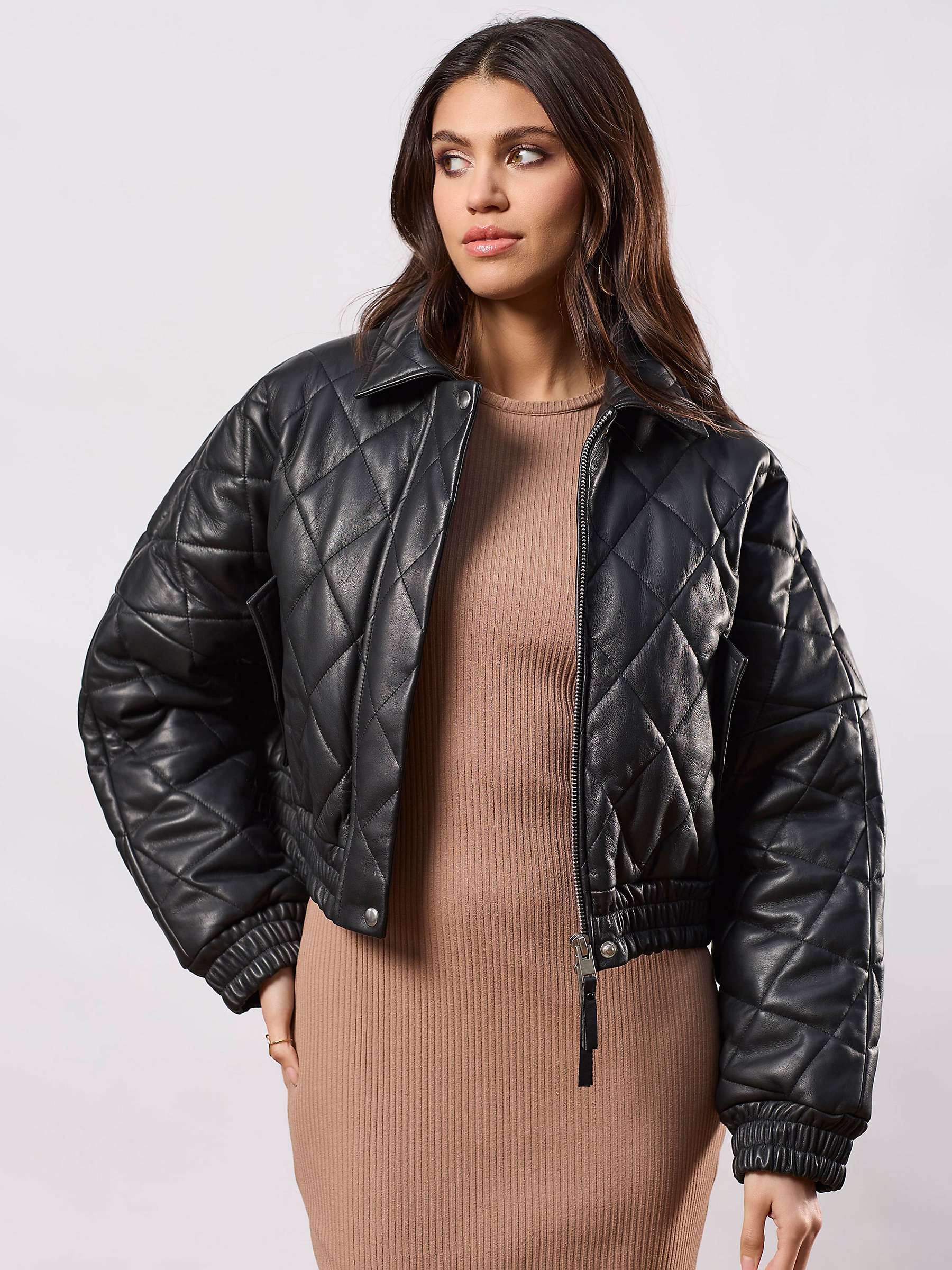Buy Closet London Quilted Leather Bomber Jacket, Black Online at johnlewis.com