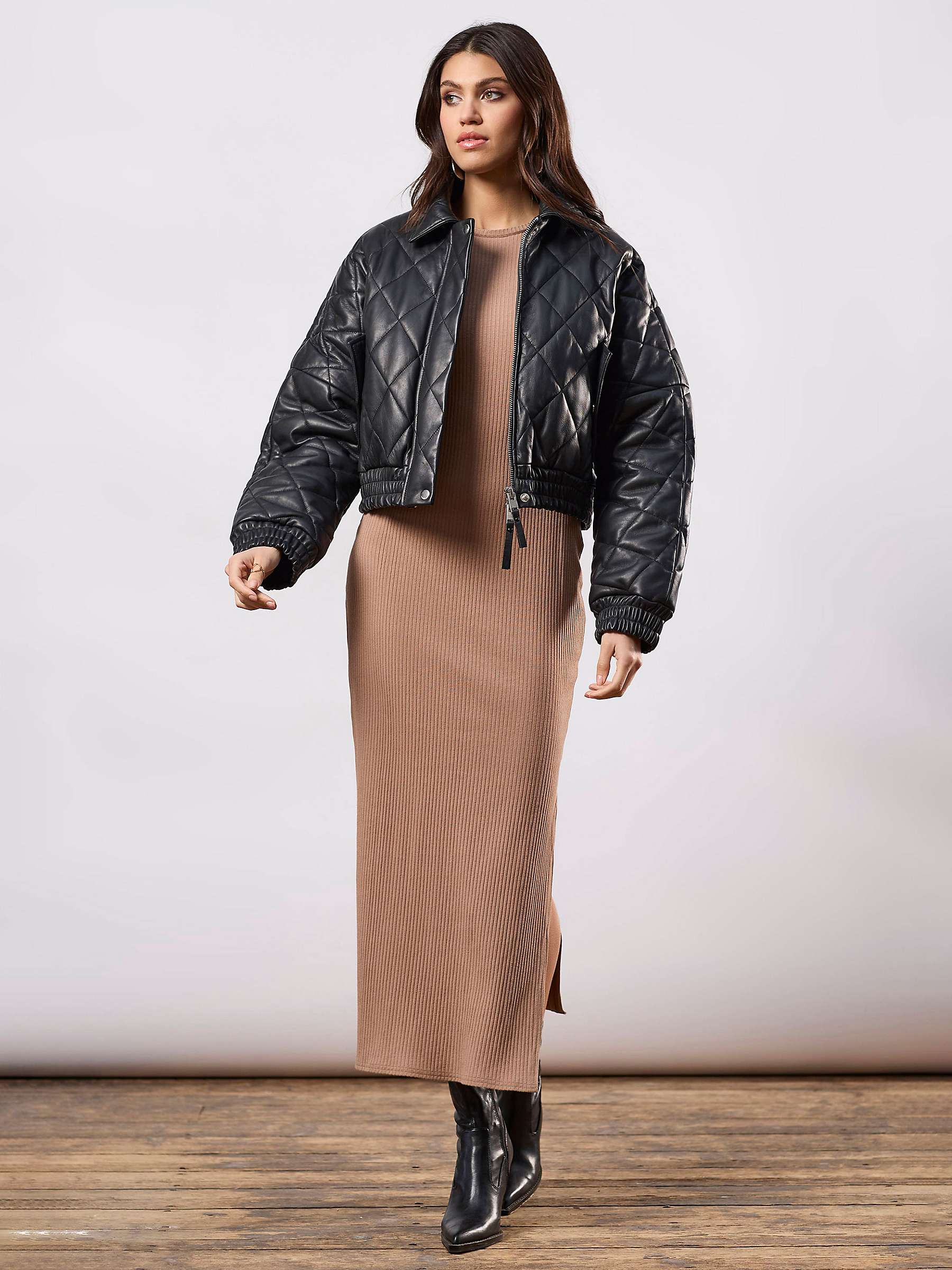 Buy Closet London Quilted Leather Bomber Jacket, Black Online at johnlewis.com