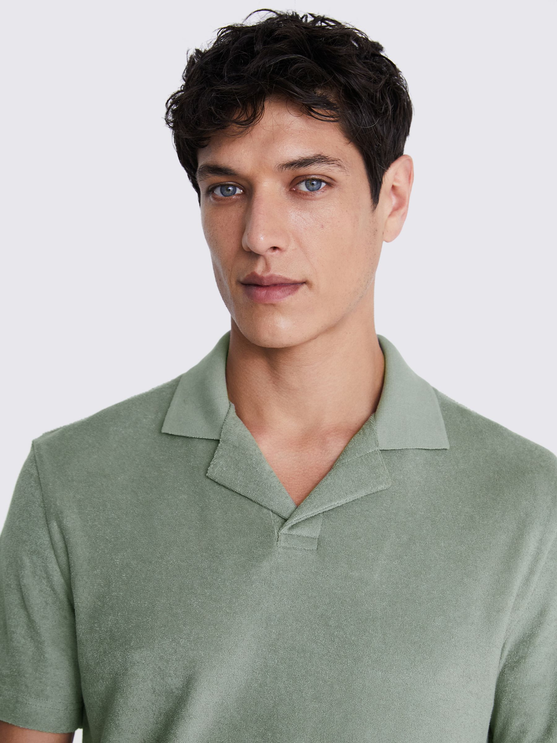 Moss Terry Towelling Skipper Polo Shirt, Sage, L