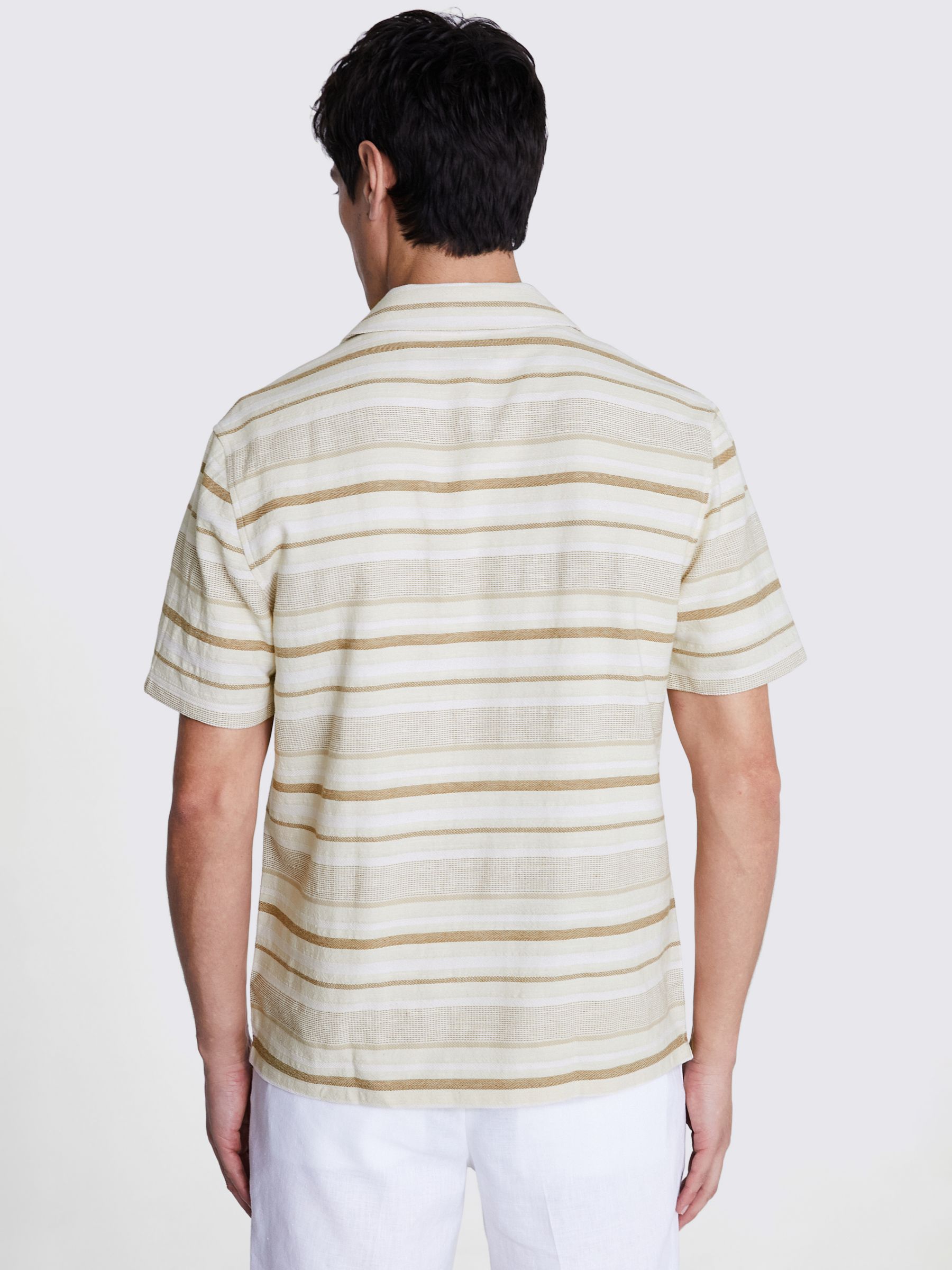 Moss Woven Stripe Cuban Collar Shirt, Beige/Multi, L