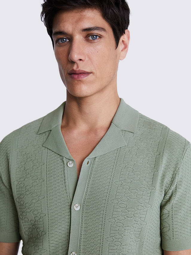Moss Pointelle Knit Polo Top, Green