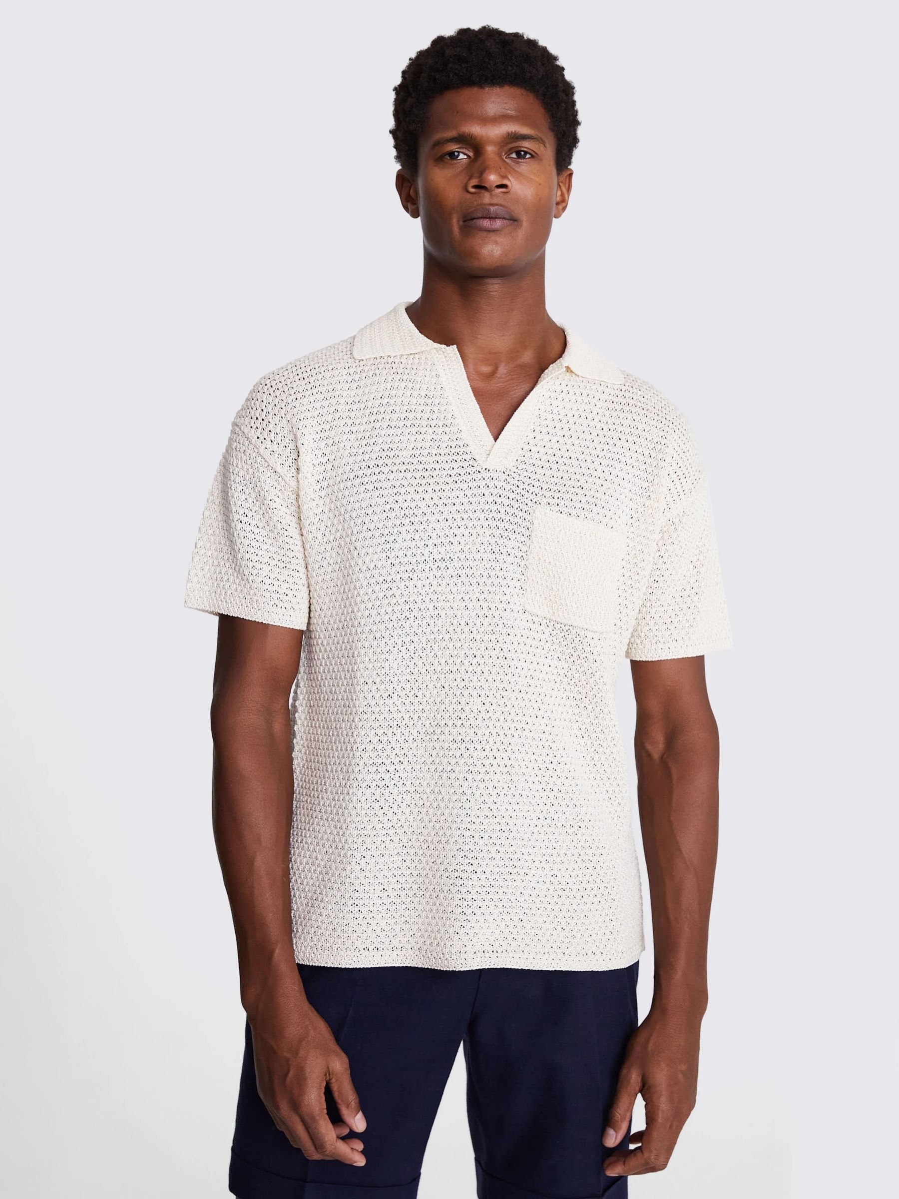 Moss Knitted Polo Top, Beige, XXL