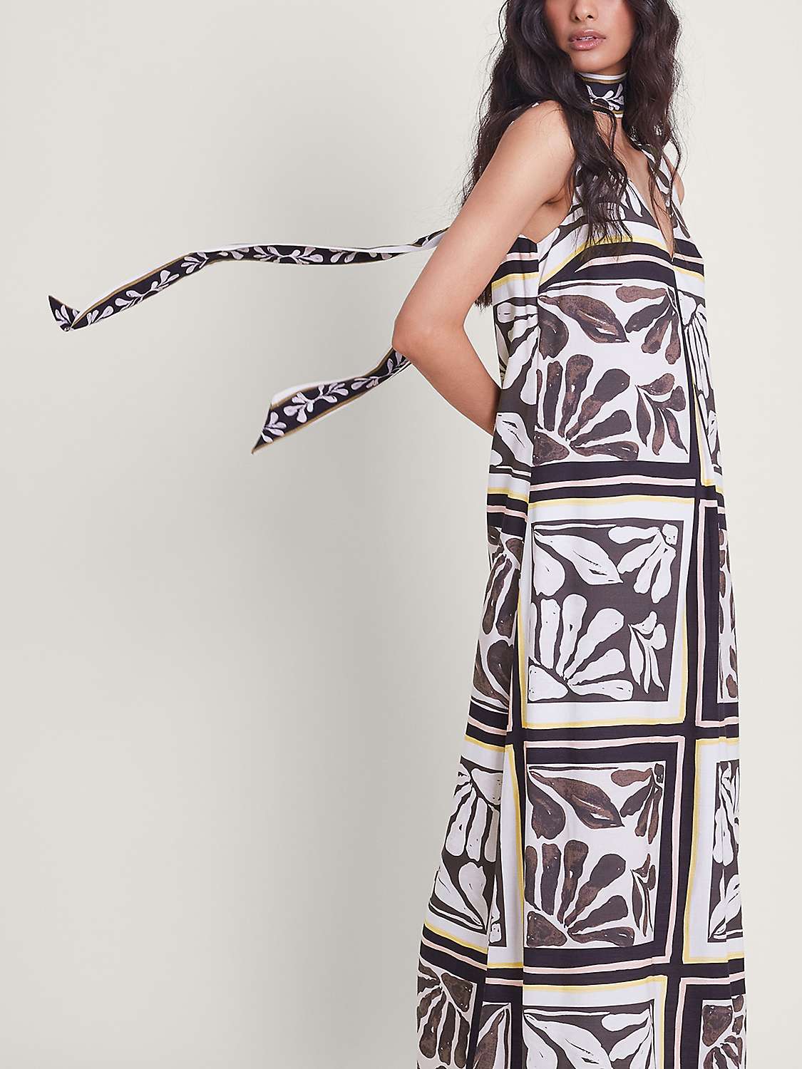Buy Monsoon Nelinha Print Linen Blend Midi Dress, Black Online at johnlewis.com
