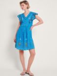 Monsoon Prue Pineapple Embroidery Cotton Dress, Blue