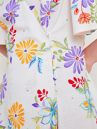 Monsoon Sandie Print Linen Blend Wrap Dress, Ivory