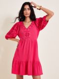 Monsoon Skye Shiffley Broderie Detail Mini Dress, Pink, Pink