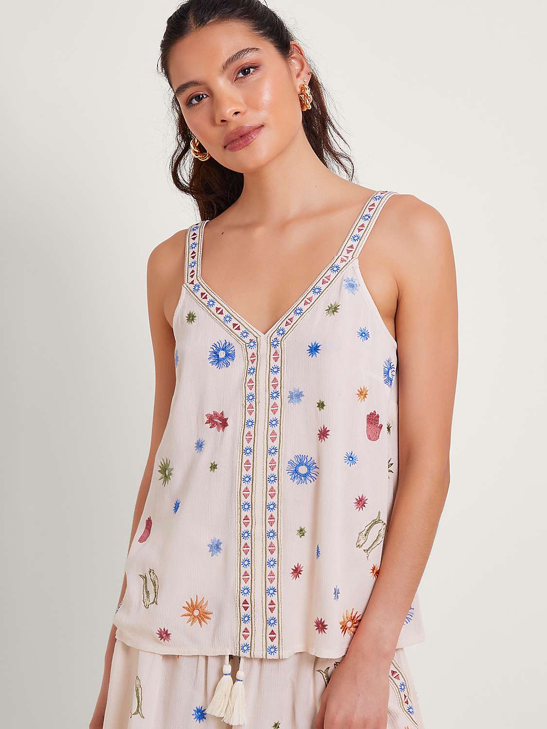 Buy Monsoon Arti Embroidered Cami Top, Ivory Online at johnlewis.com