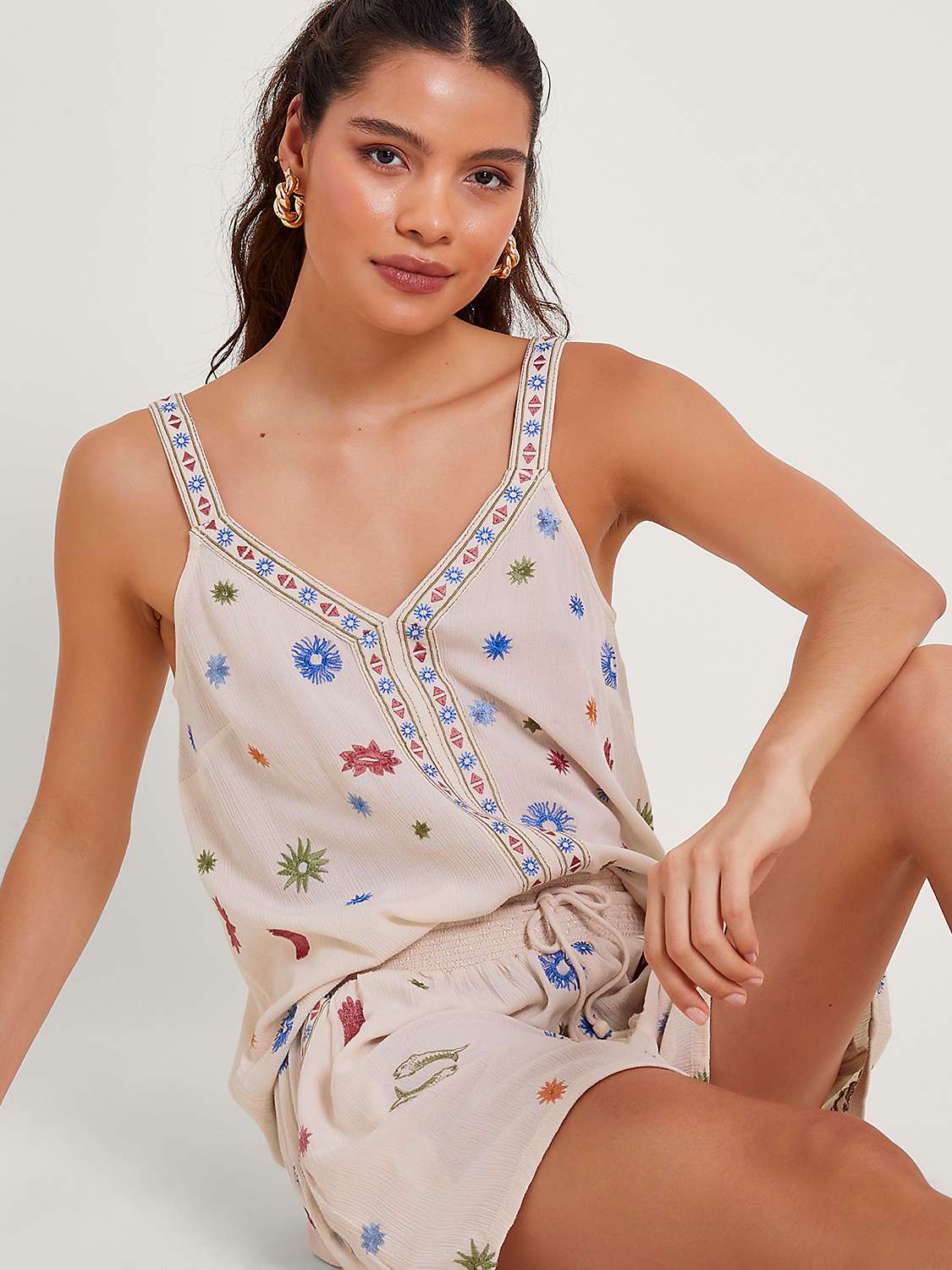 Buy Monsoon Arti Embroidered Cami Top, Ivory Online at johnlewis.com