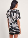 Monsoon Palm Print Linen Blend Knit Top, Black