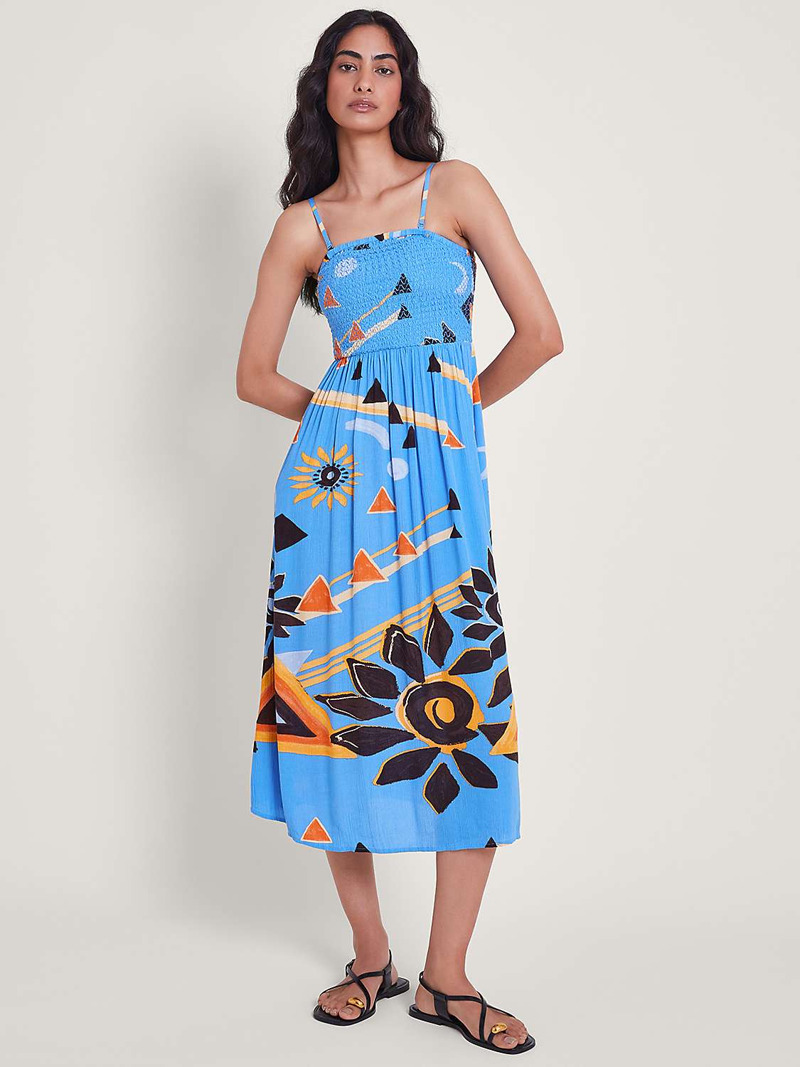 Buy Monsoon Amanda Midi Bandeau Dress, Blue/Multi Online at johnlewis.com