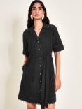 Monsoon Amelia Crochet Shirt Dress, Black, Black