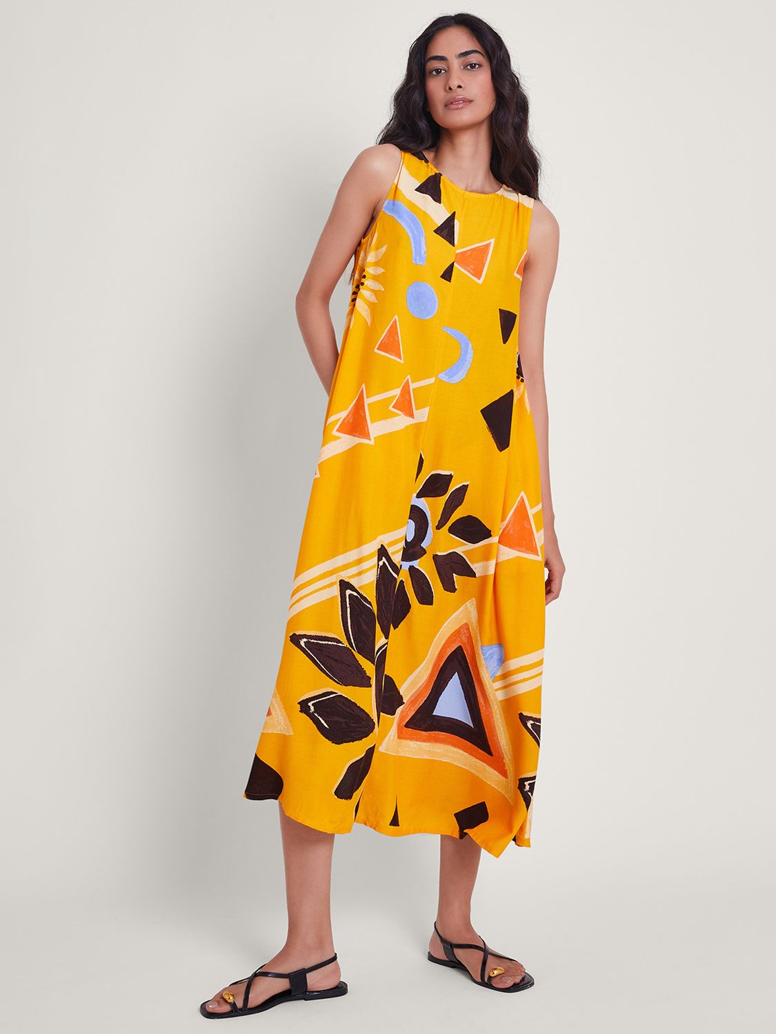 Monsoon Amanda Abstract Print Midi Dress, Orange/Multi, S
