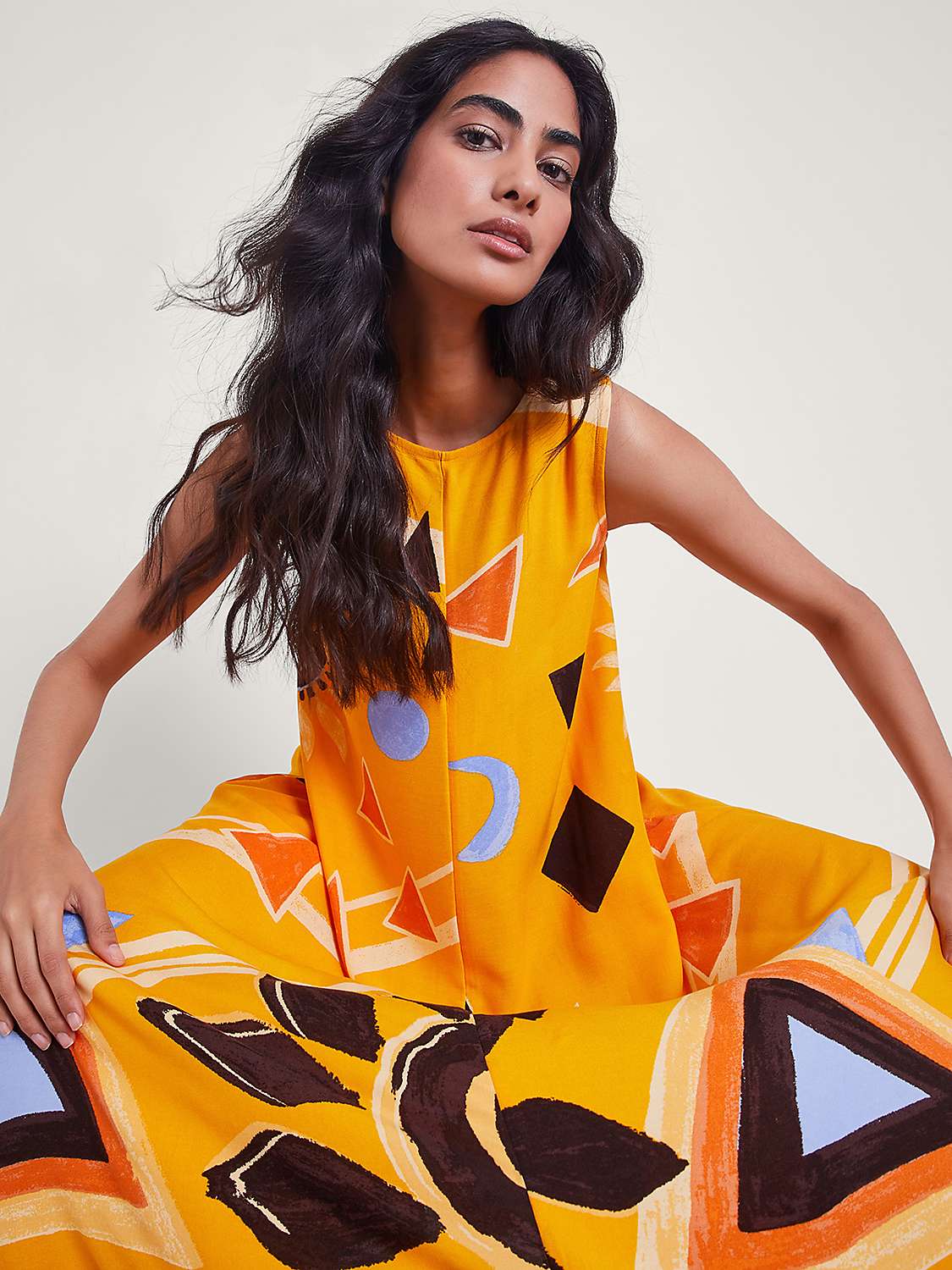 Buy Monsoon Amanda Abstract Print Midi Dress, Orange/Multi Online at johnlewis.com