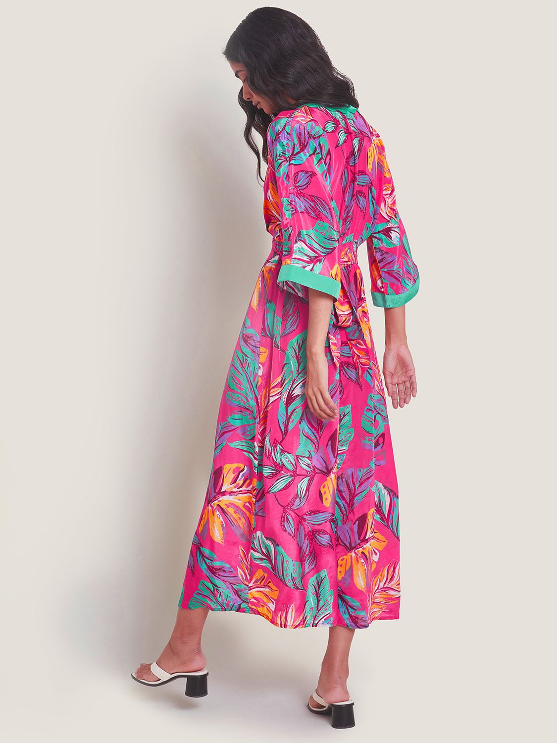 Monsoon Aura Feather Maxi Dress, Pink, S