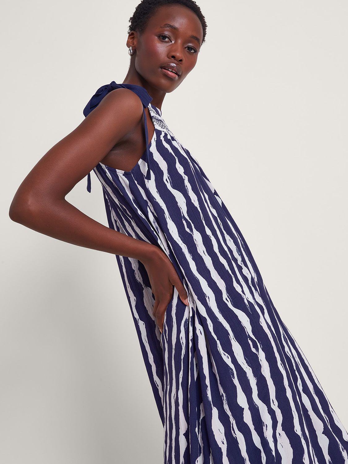 Buy Monsoon Caity Midi Stripe Dress, Navy Online at johnlewis.com