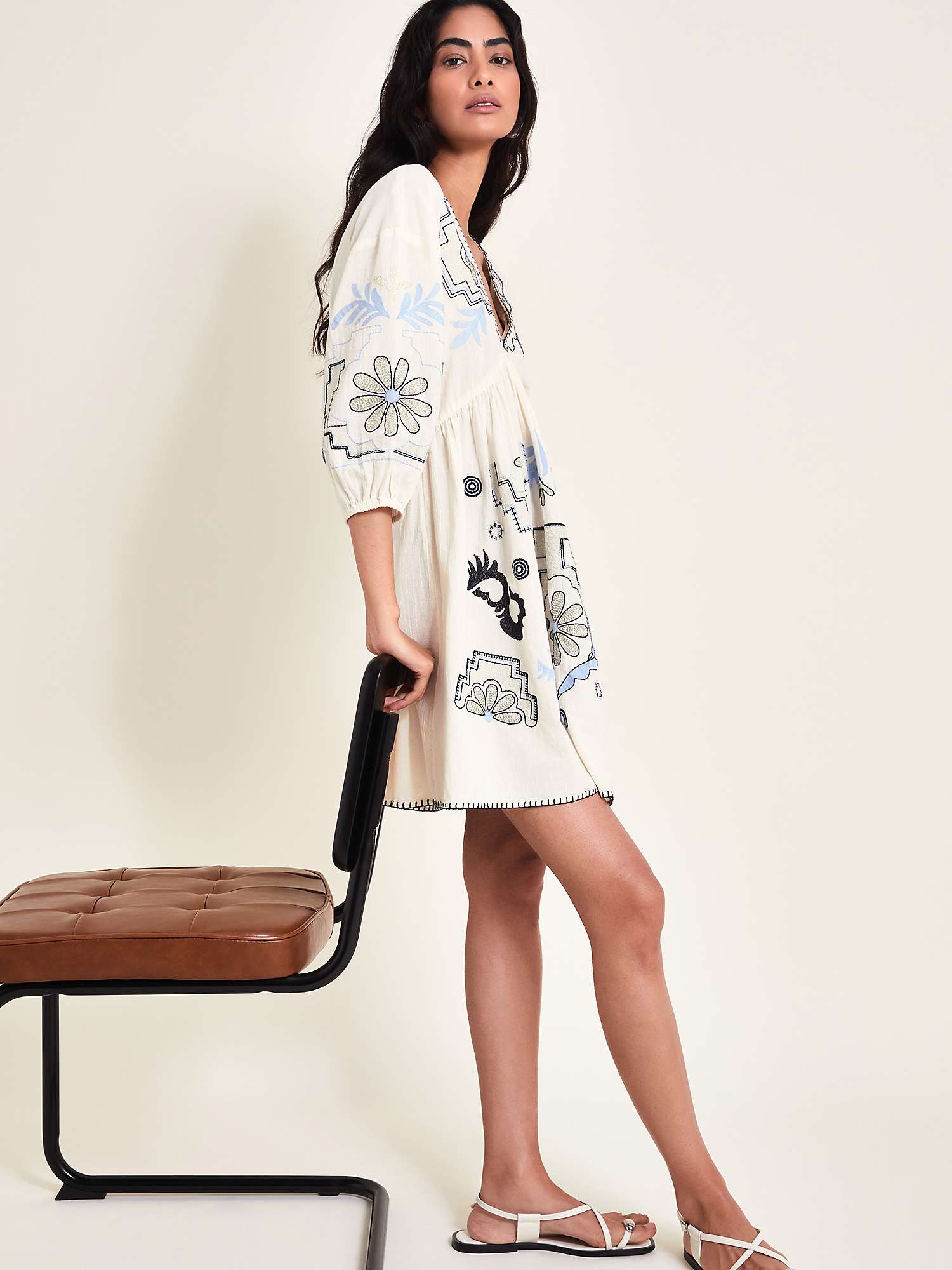 Buy Monsoon Hallie Embroidered Cotton Mini Dress, Ivory/Multi Online at johnlewis.com